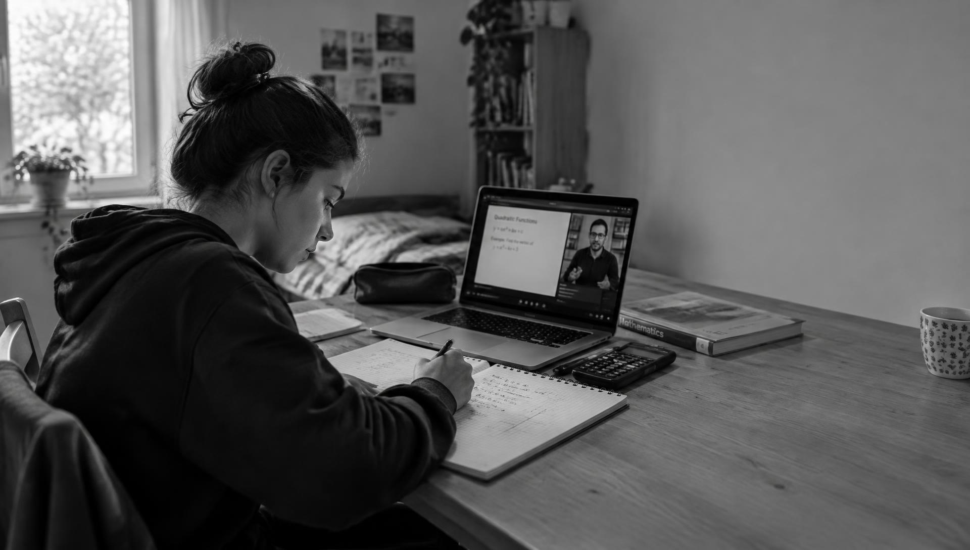 Student working through a Maths problem during an online lesson
